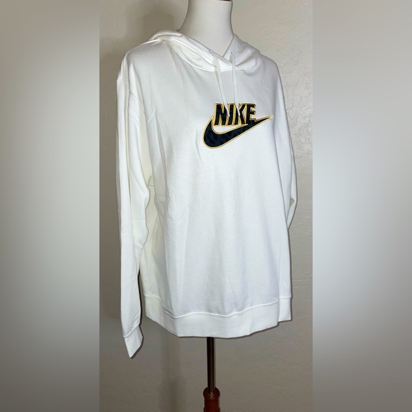🎉HP🎉New! Nike Womens Logo Black/Gold Logo Fleece Hood Sweatshirt Cream Size XL🖤 - Picture 7 of 7